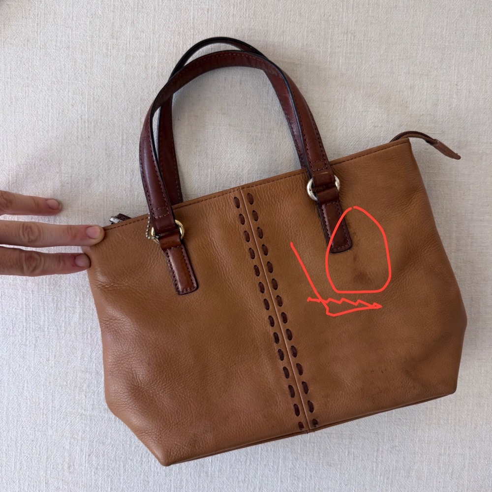Fossil Brown Pebbled Leather Whipstitch Tote Bag Satchel with Key Charm - Picture 13 of 16